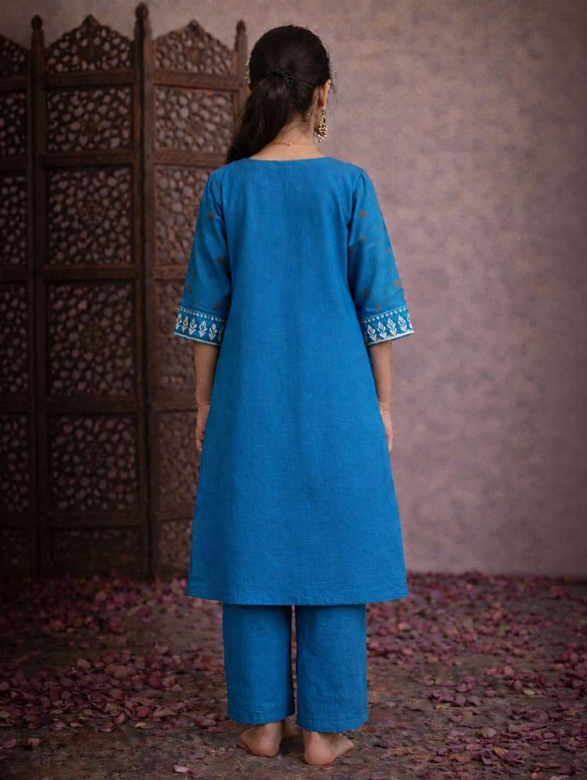 girls turquoise rayon straight kurti - 22463299 -  Standard Image - 4