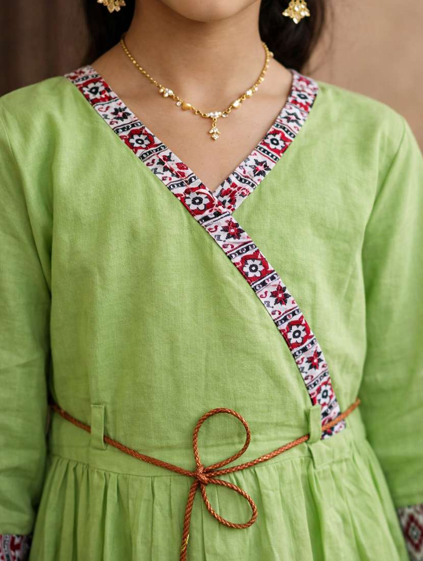 girls sea green cotton flared kurti - 22463301 -  Standard Image - 1