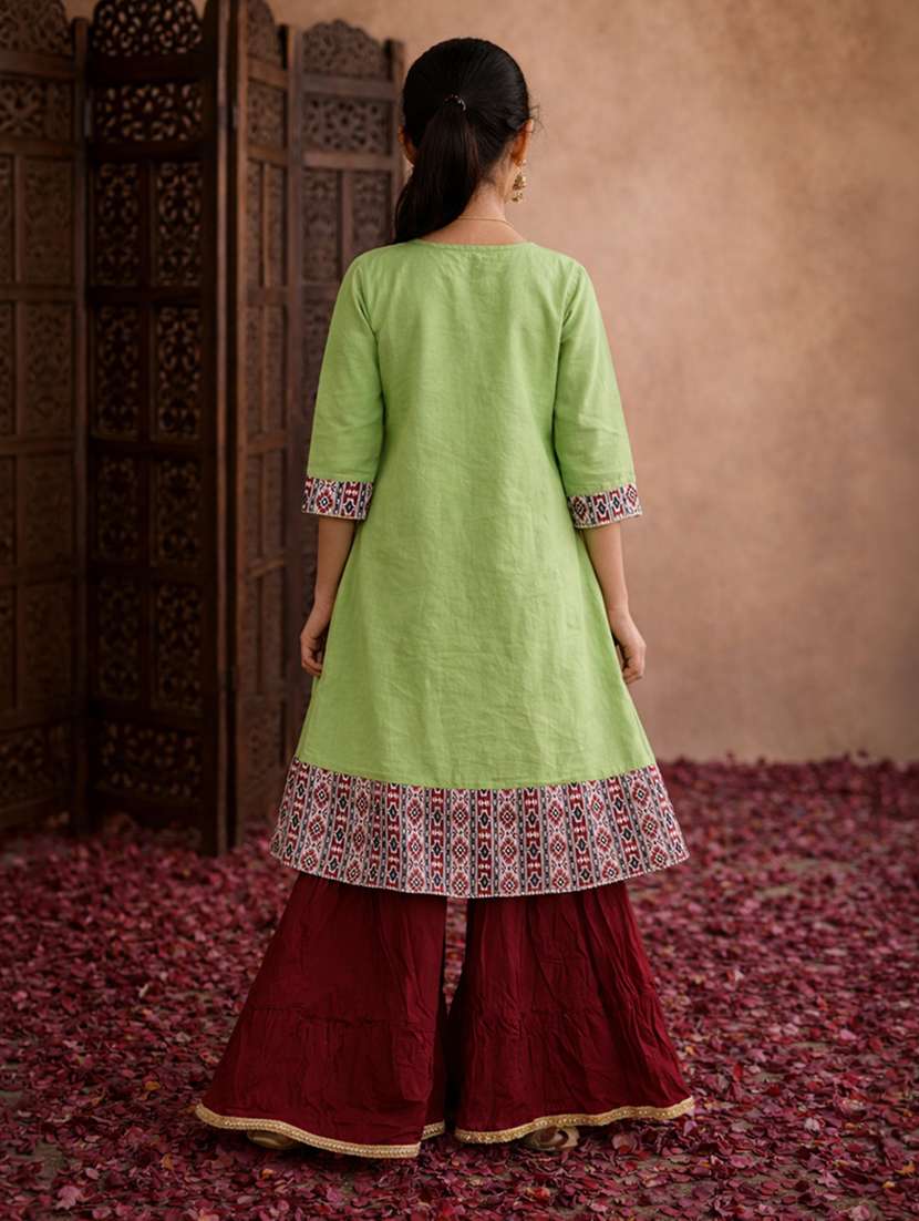 girls sea green cotton flared kurti - 22463301 -  Standard Image - 4