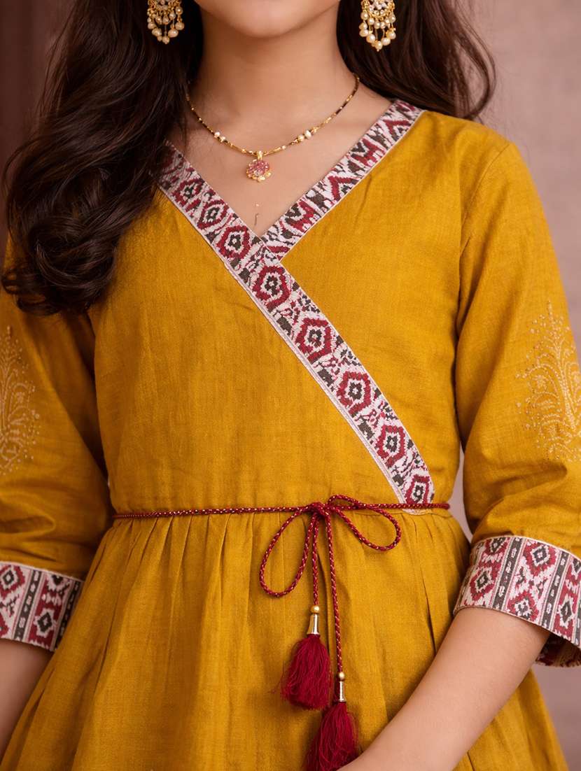 girls mustard cotton flared kurti - 22463302 -  Standard Image - 1