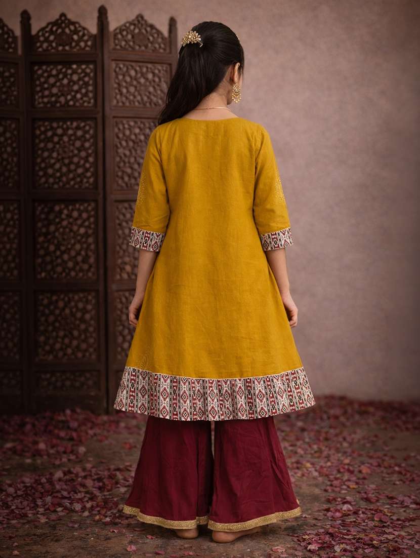 girls mustard cotton flared kurti - 22463302 -  Standard Image - 4