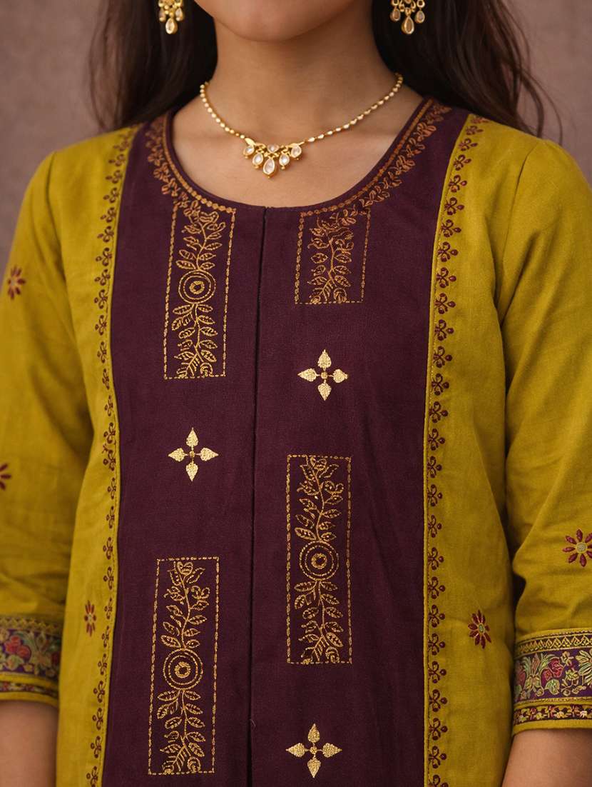 girl mustard cotton straight kurti - 22463303 -  Standard Image - 1