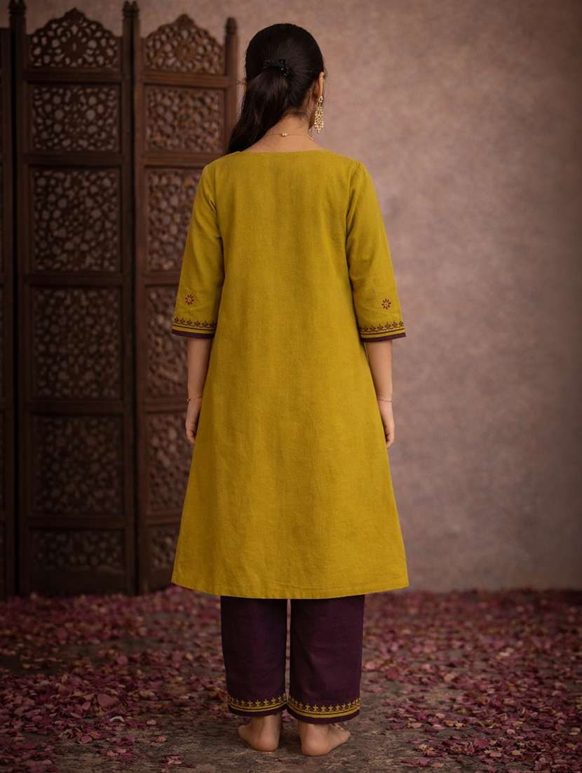 girl mustard cotton straight kurti - 22463303 -  Standard Image - 4