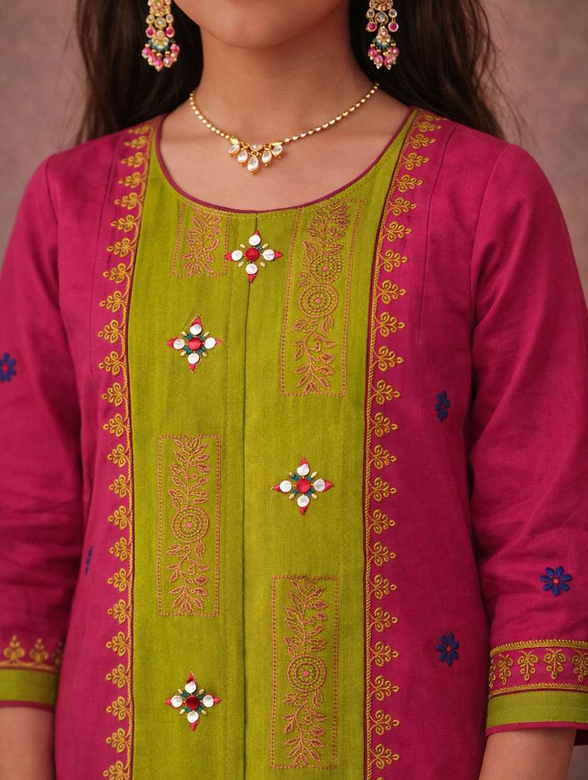 girl pink cotton straight kurti - 22463304 -  Standard Image - 1