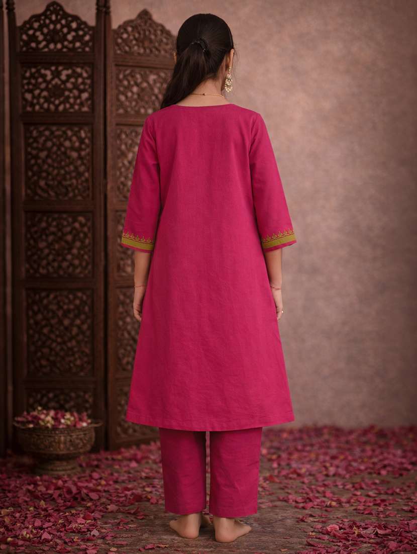 girl pink cotton straight kurti - 22463304 -  Standard Image - 4