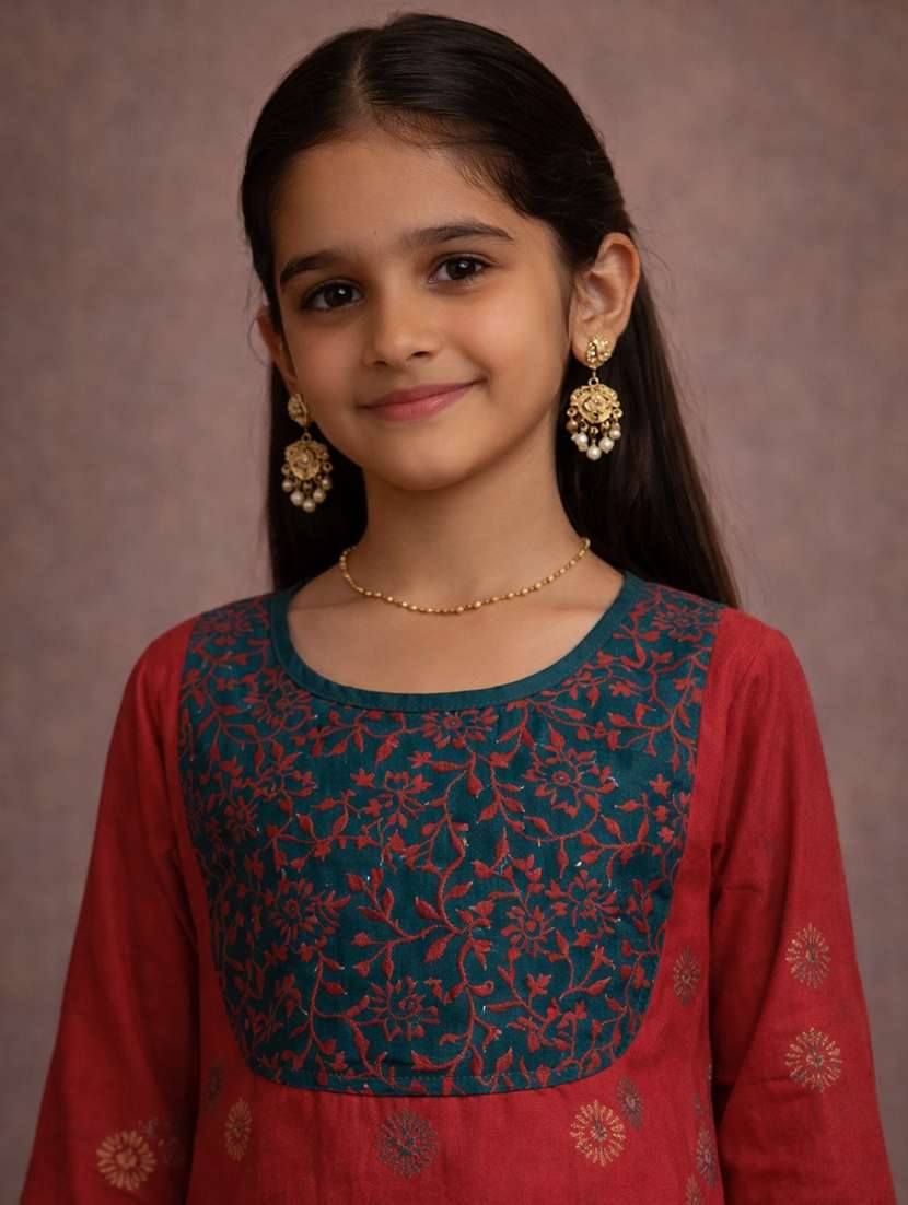girls maroon cotton straight kurti - 22463307 -  Standard Image - 1