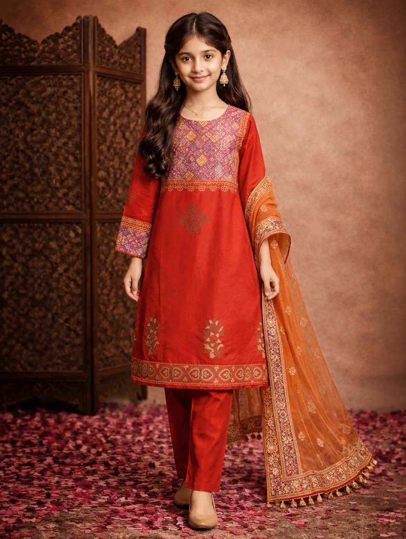 girl rust cotton straight kurti