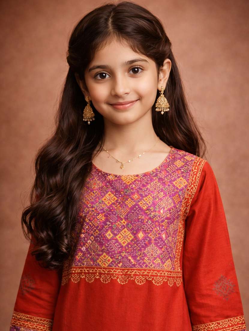 girl rust cotton straight kurti - 22463309 -  Standard Image - 1