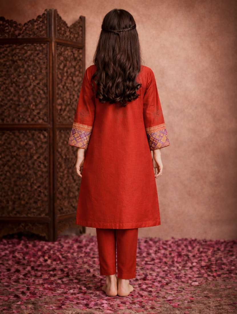 girl rust cotton straight kurti - 22463309 -  Standard Image - 4