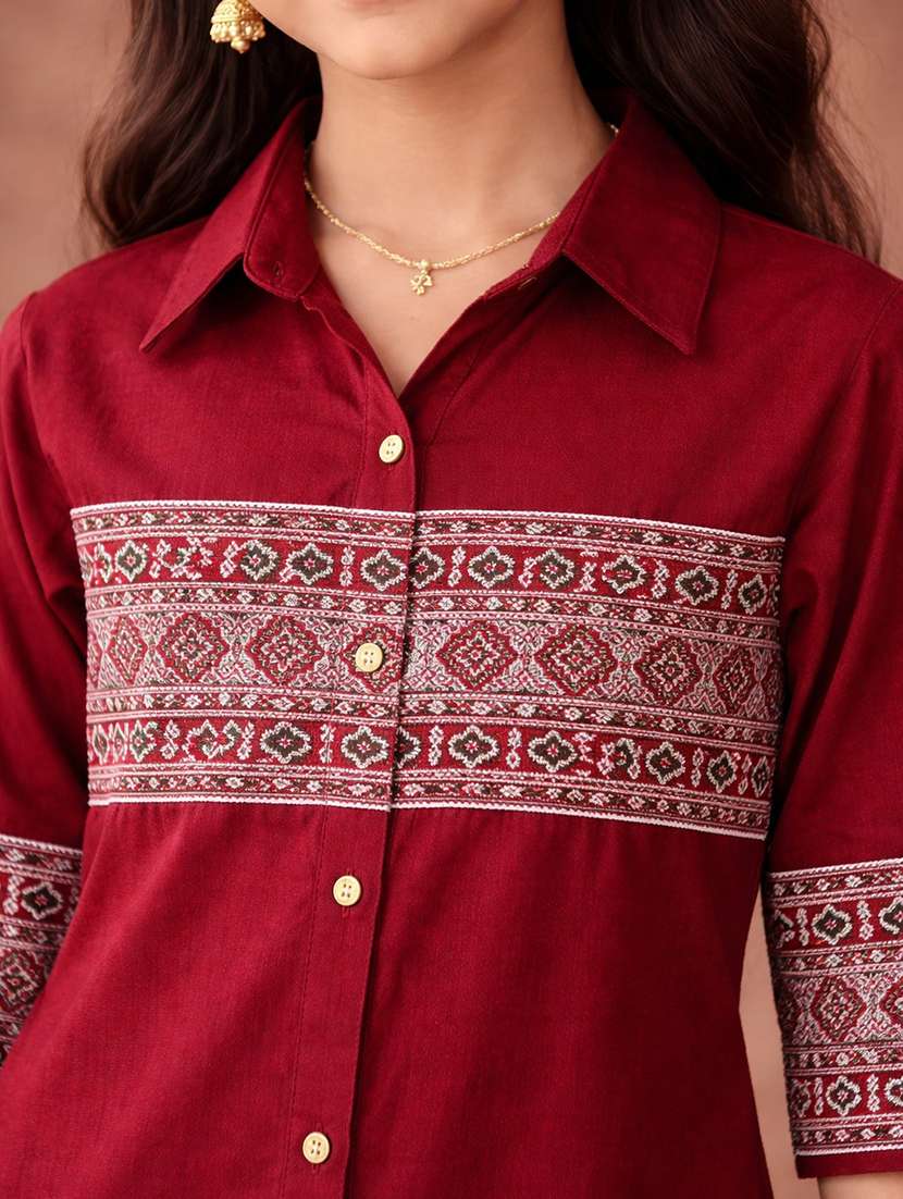 girls maroon cotton a-line kurti - 22463310 -  Standard Image - 1