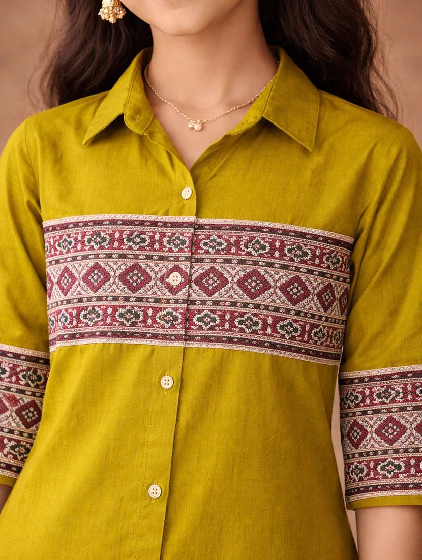 girl olive cotton a-line kurti - 22463311 -  Standard Image - 1