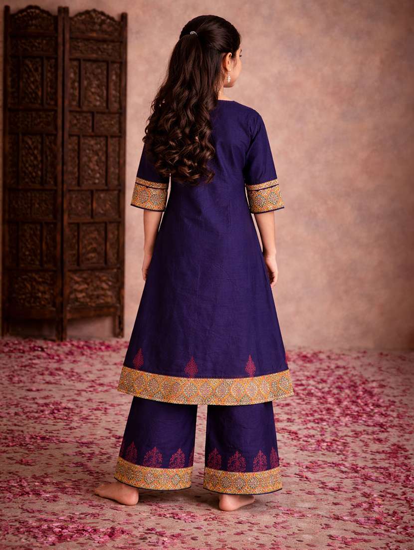 girls navy blue rayon flared kurti - 22463314 -  Standard Image - 4