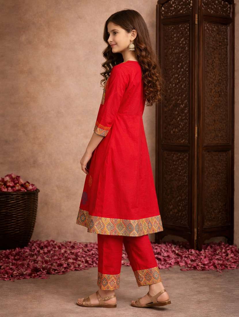 girl red rayon flared kurti - 22463315 -  Standard Image - 4