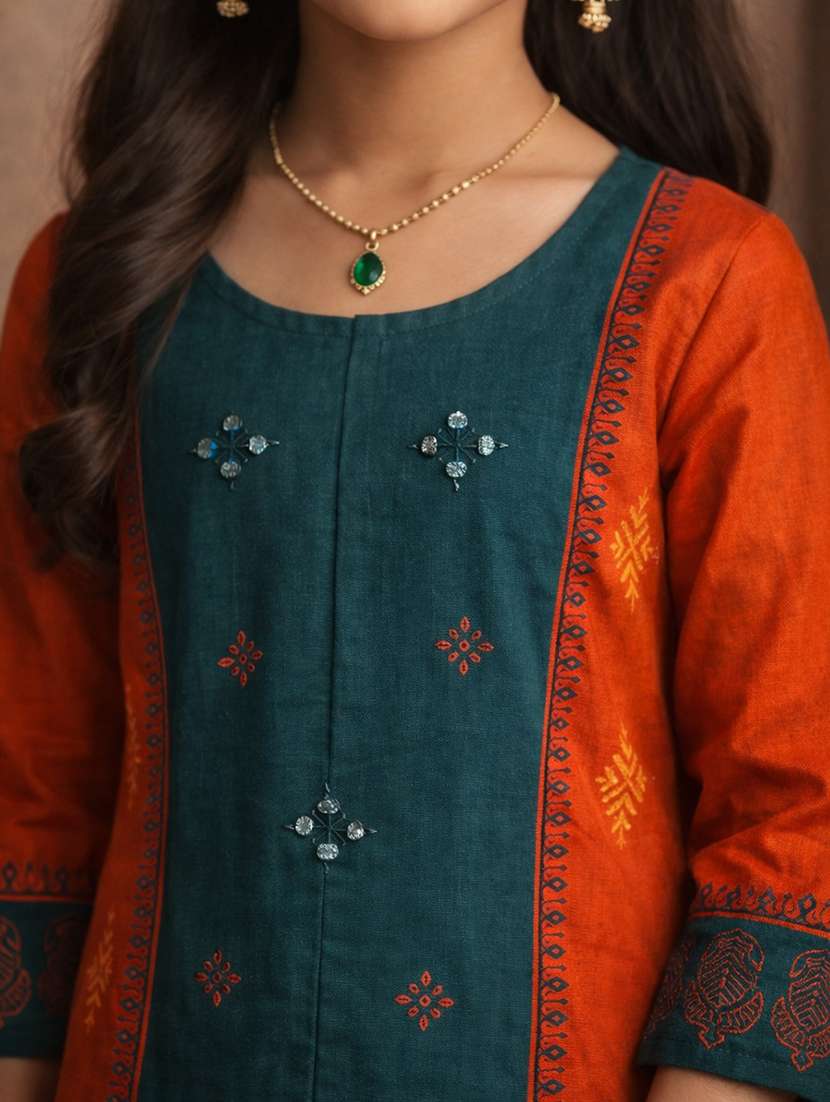girls rust cotton a-line kurti - 22463316 -  Standard Image - 1