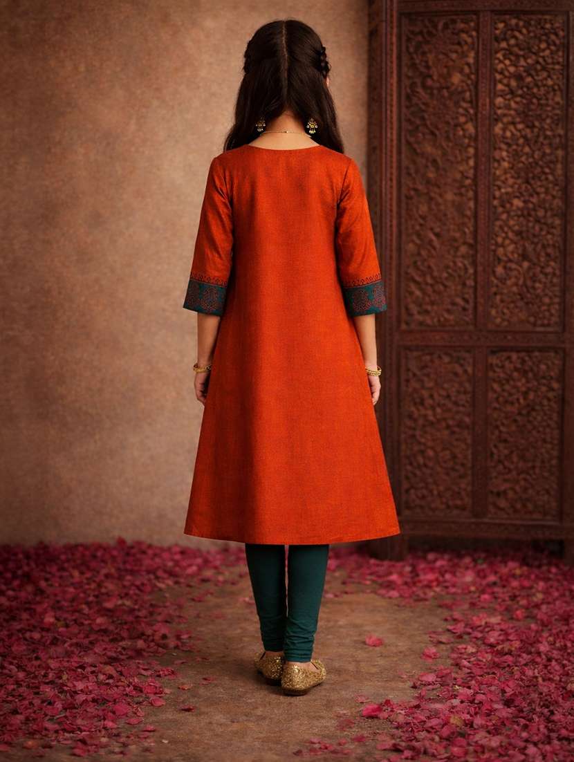 girls rust cotton a-line kurti - 22463316 -  Standard Image - 4