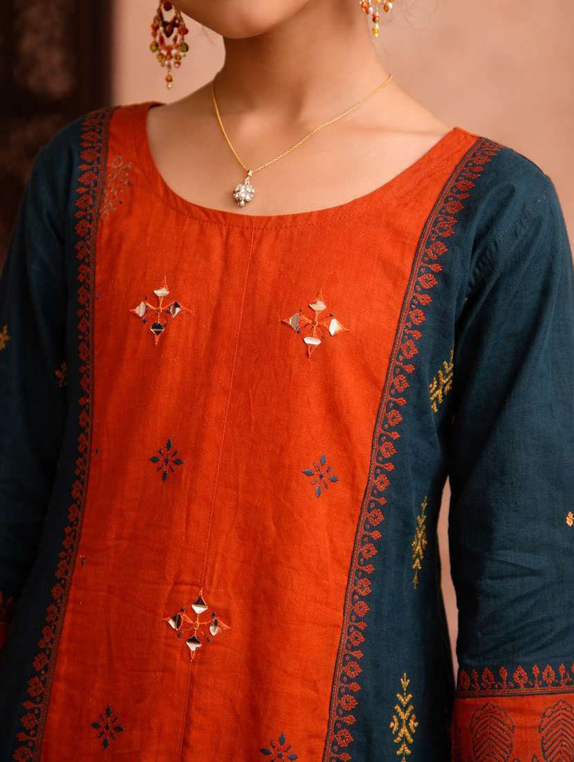 girl green cotton a-line kurti - 22463317 -  Standard Image - 1