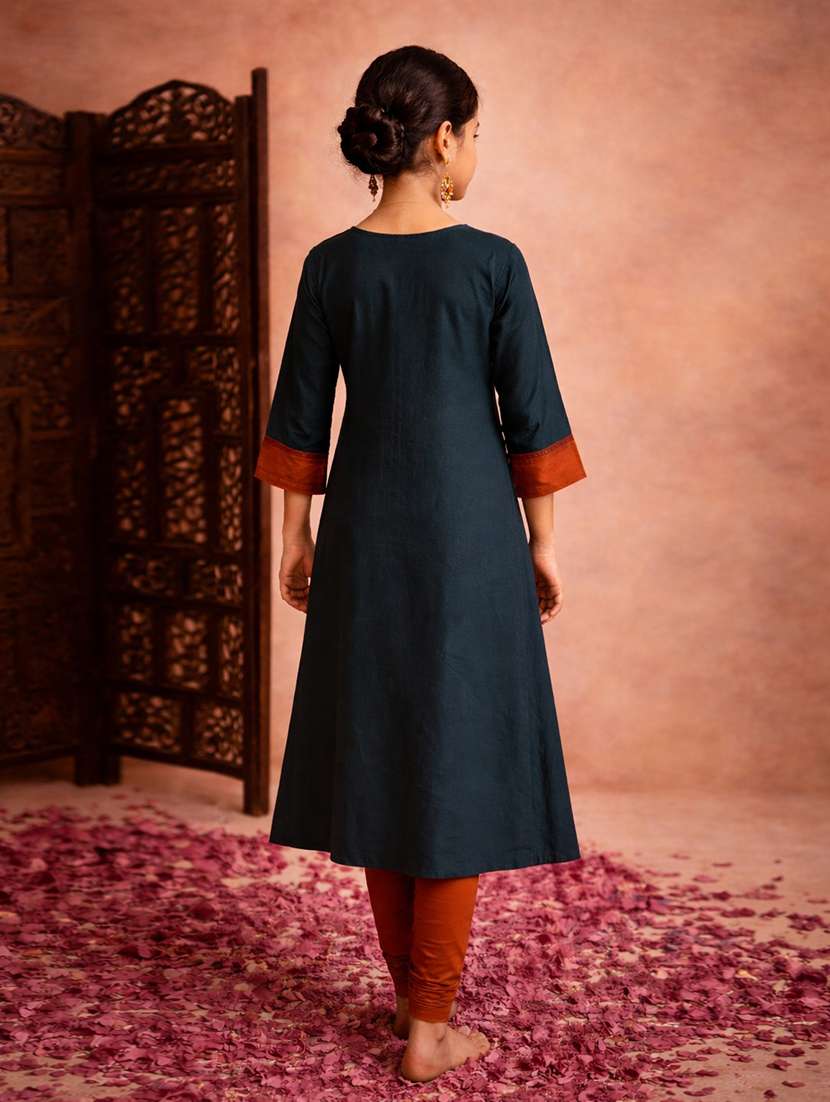 girl green cotton a-line kurti - 22463317 -  Standard Image - 4