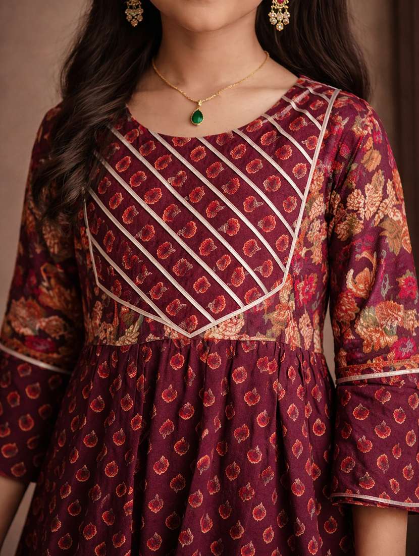 girls purple cotton flared kurti - 22463318 -  Standard Image - 1