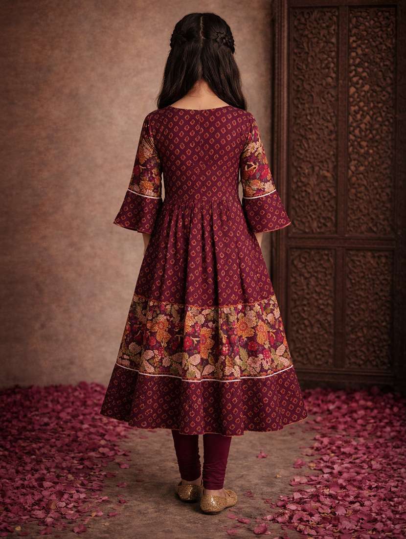 girls purple cotton flared kurti - 22463318 -  Standard Image - 4