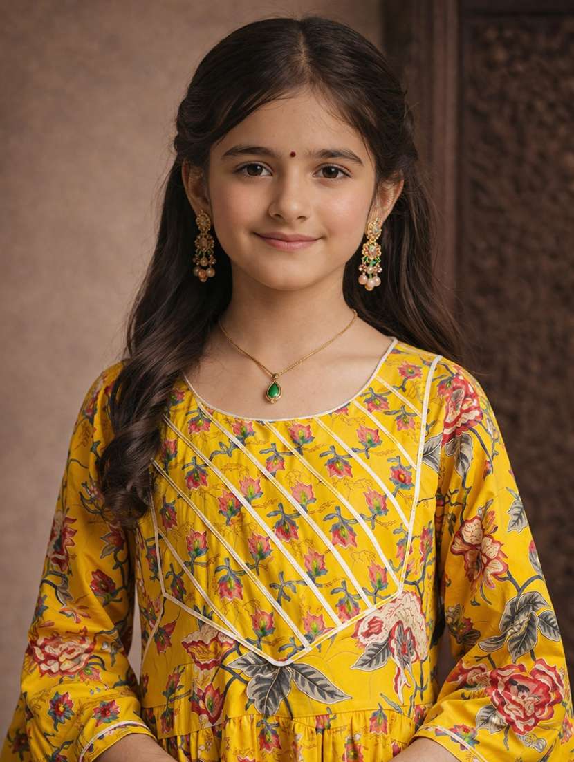 girls yellow cotton flared kurti - 22463319 -  Standard Image - 1
