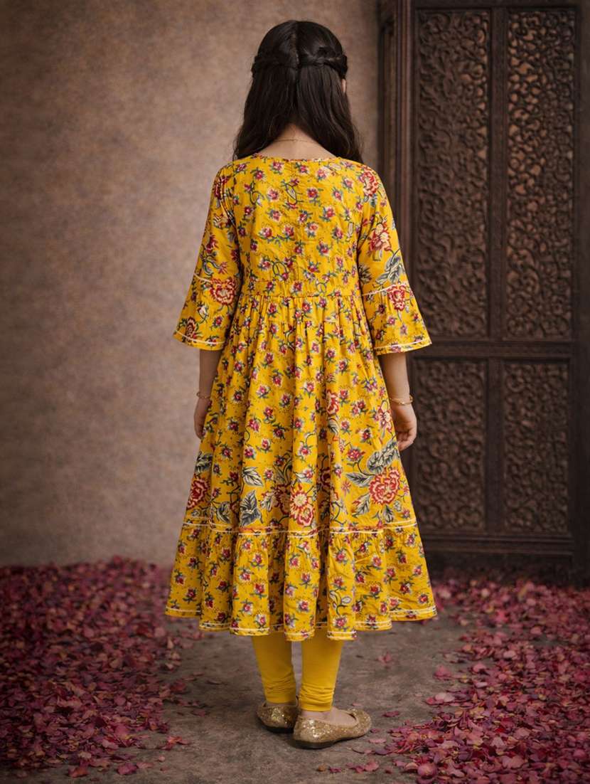 girls yellow cotton flared kurti - 22463319 -  Standard Image - 4