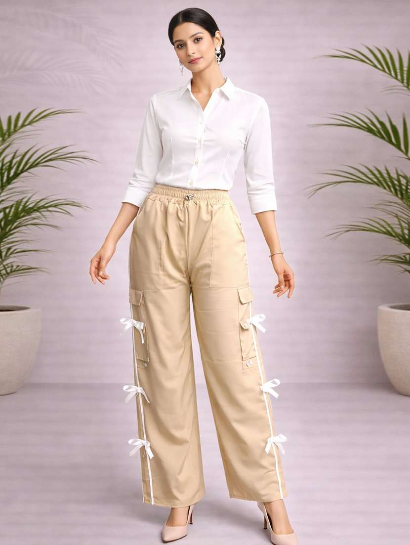 women beige polyester regular track pant - 22463322 -  Standard Image - 4