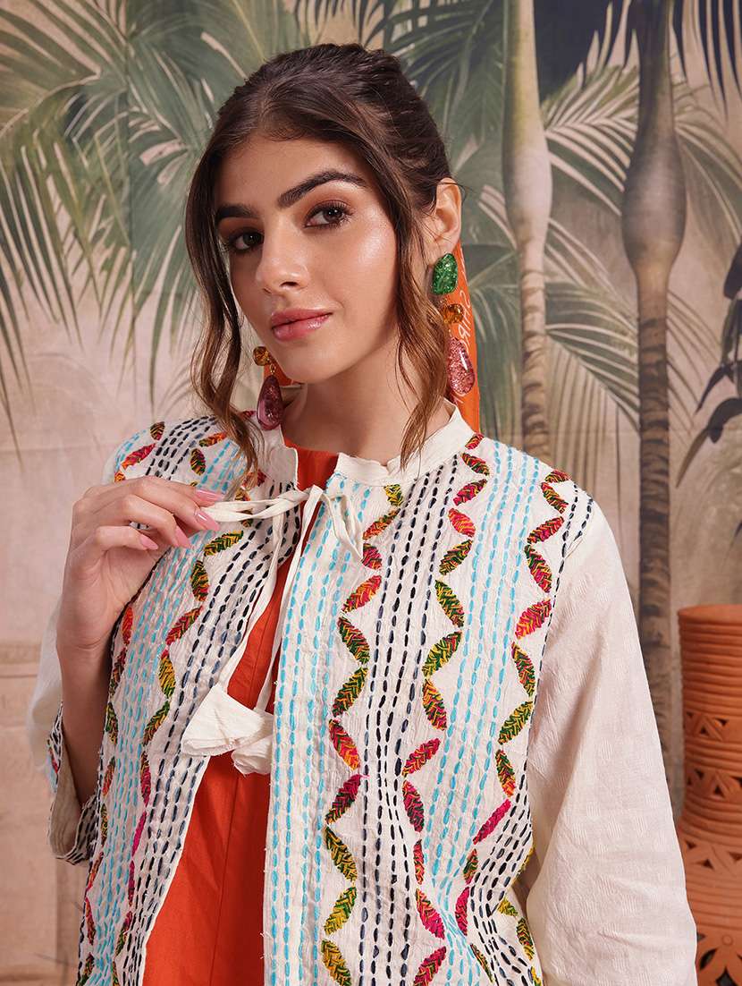 self design women cream cotton summer jacket - 22463325 -  Standard Image - 1