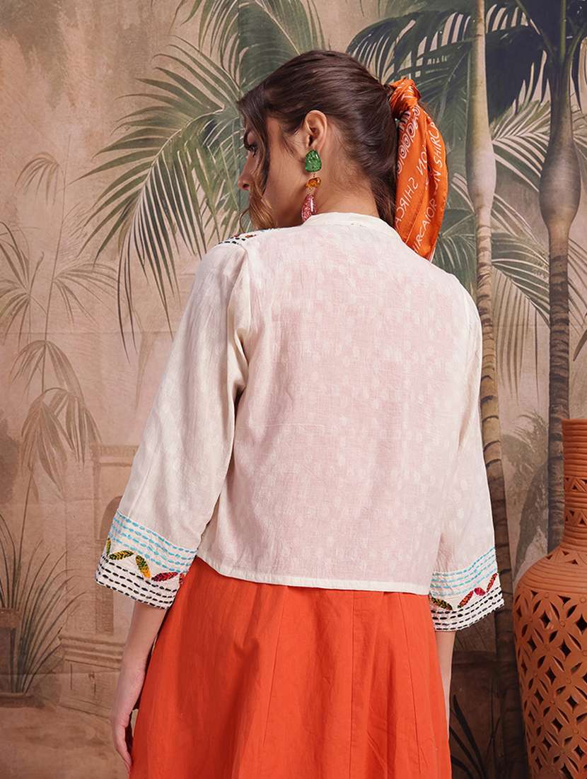 self design women cream cotton summer jacket - 22463325 -  Standard Image - 4
