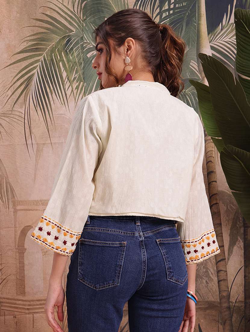  women self design cream cotton summer jacket - 22463326 -  Standard Image - 4