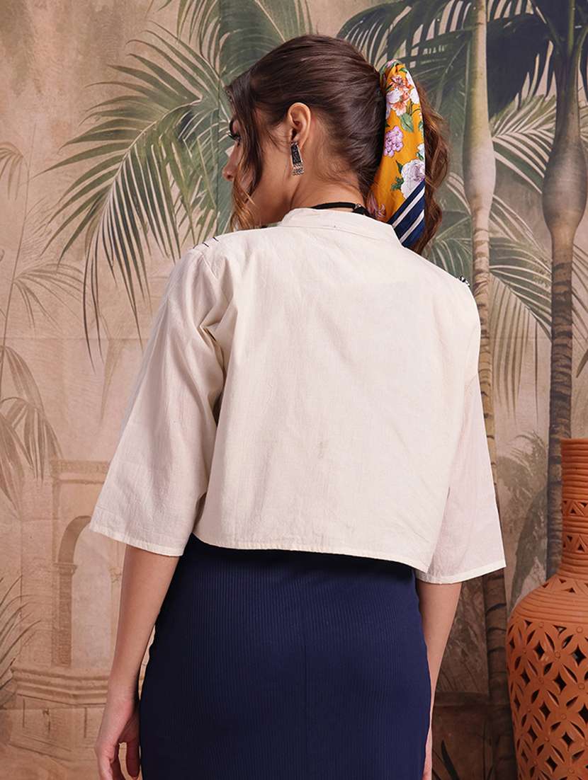 Women Self Design Cream Cotton Summer Jacket - 22463328 -  Standard Image - 4