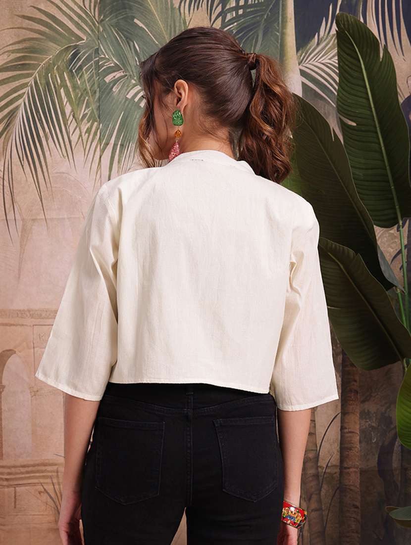 women self design cream cotton summer jacket - 22463329 -  Standard Image - 4