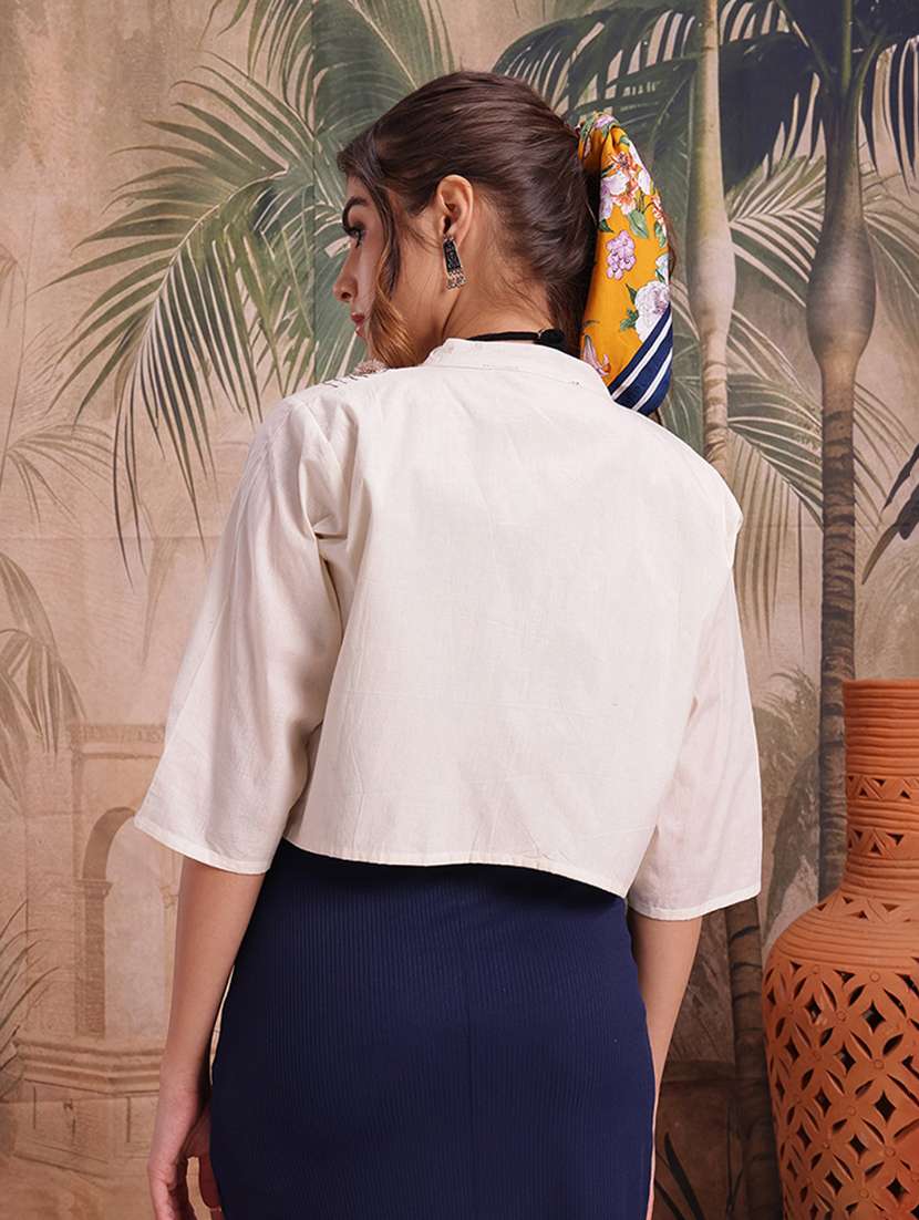 women self design cream cotton summer jacket - 22463331 -  Standard Image - 4