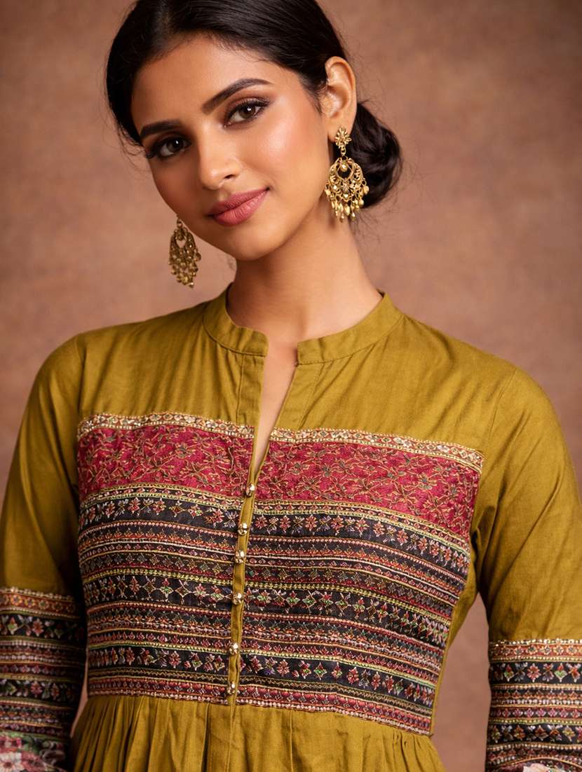 women mustard cotton fit & flare dress - 22463335 -  Standard Image - 1