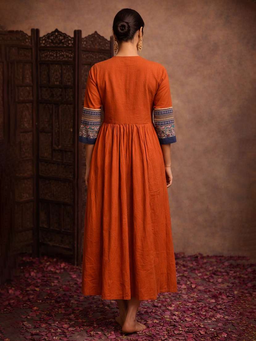 women orange cotton fit & flare dress - 22463336 -  Standard Image - 4