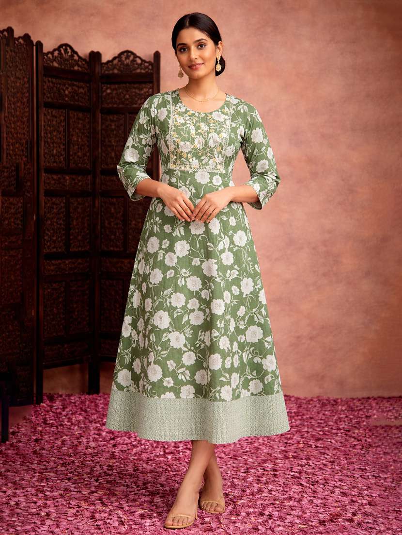 women green cotton fit & flare dress