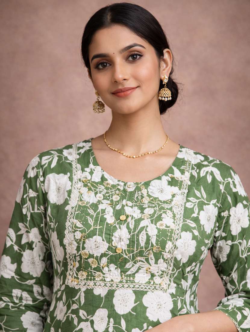 women green cotton fit & flare dress - 22463338 -  Standard Image - 1