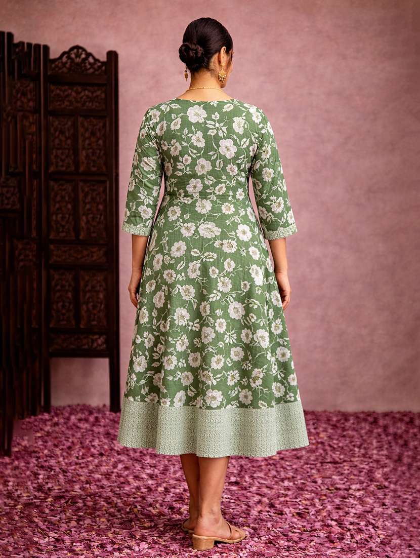women green cotton fit & flare dress - 22463338 -  Standard Image - 4