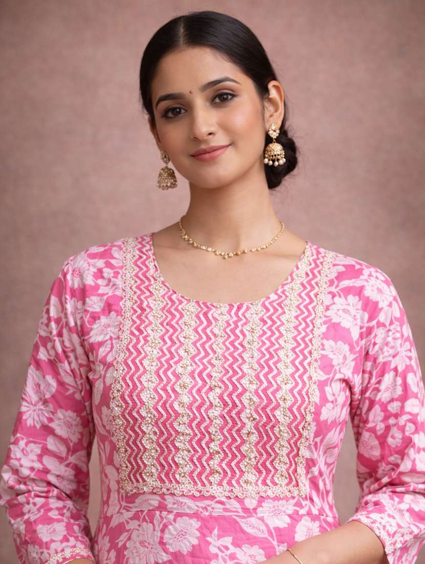 women pink cotton fit & flare dress - 22463340 -  Standard Image - 1