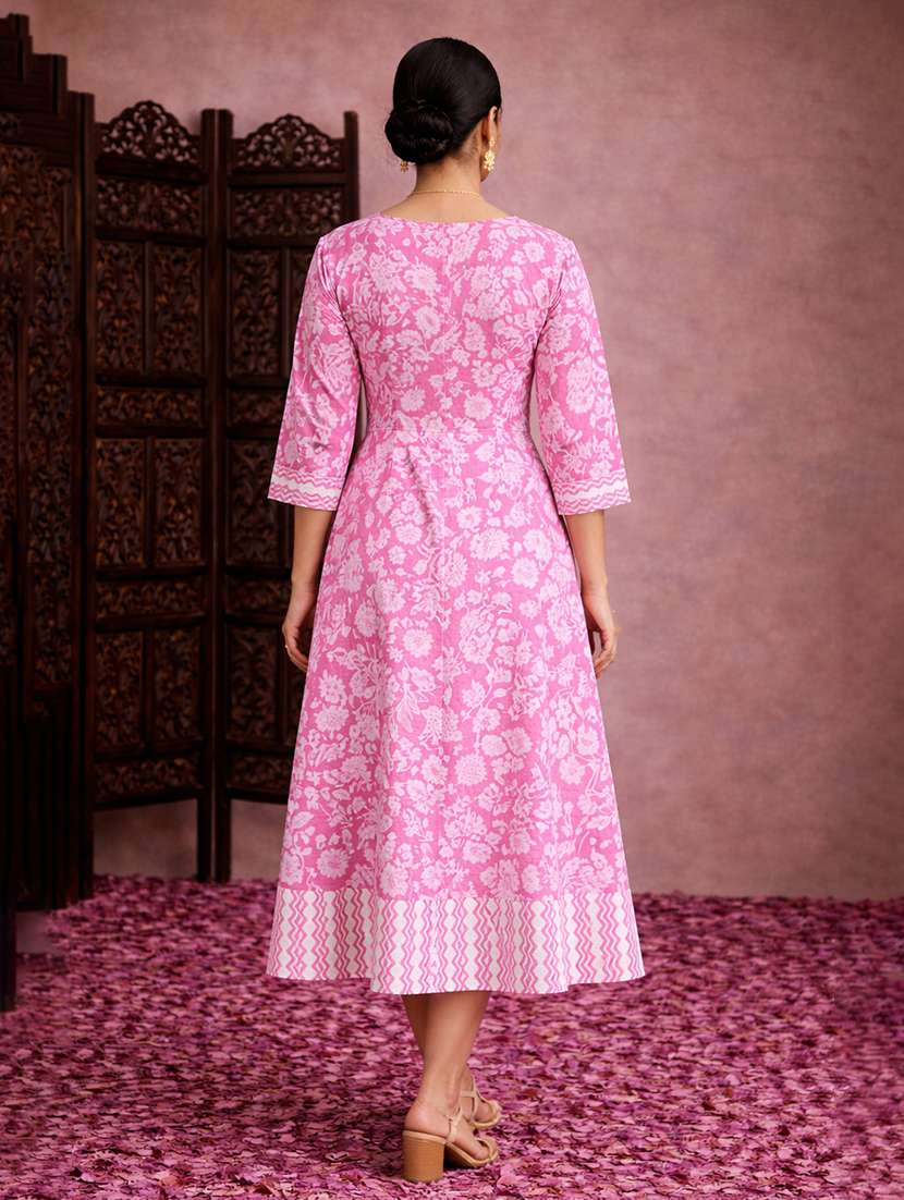 women pink cotton fit & flare dress - 22463340 -  Standard Image - 4