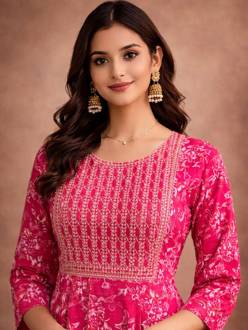 women pink cotton fit & flare dress - 22463341 -  Standard Image - 1