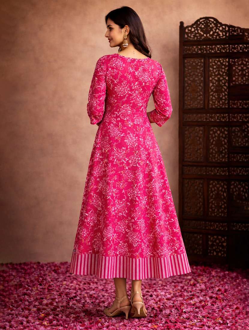women pink cotton fit & flare dress - 22463341 -  Standard Image - 4