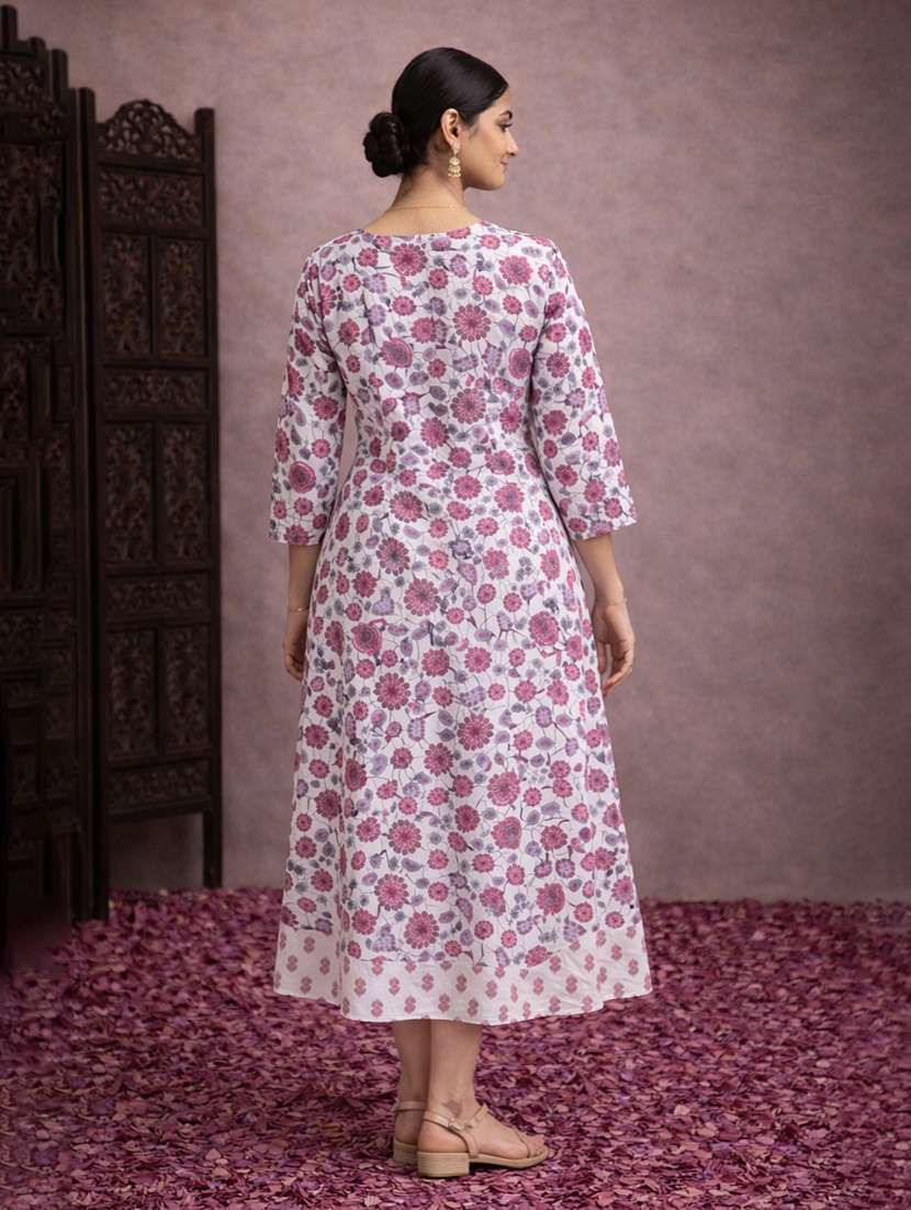 women floral cotton fit & flare midi dress - 22463344 -  Standard Image - 4