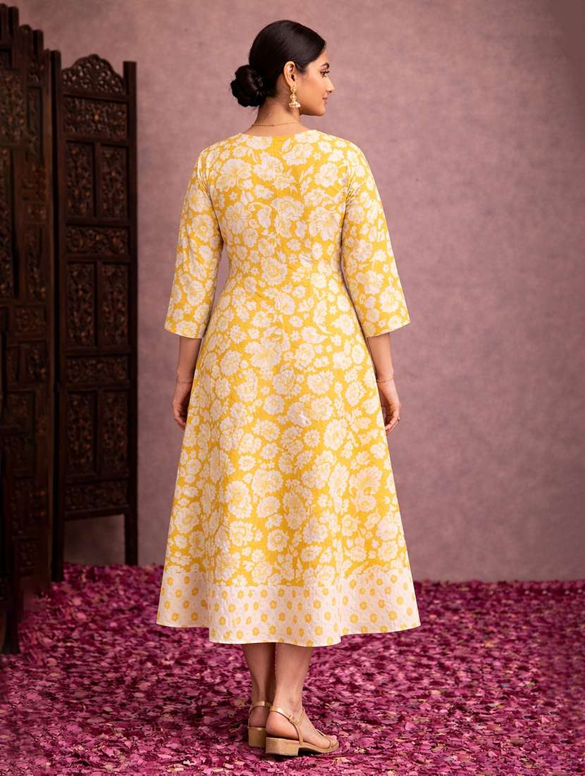 women yellow cotton fit & flare dress - 22463345 -  Standard Image - 4