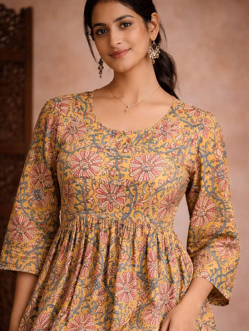 women mustard cotton fit & flare dress - 22463347 -  Standard Image - 1