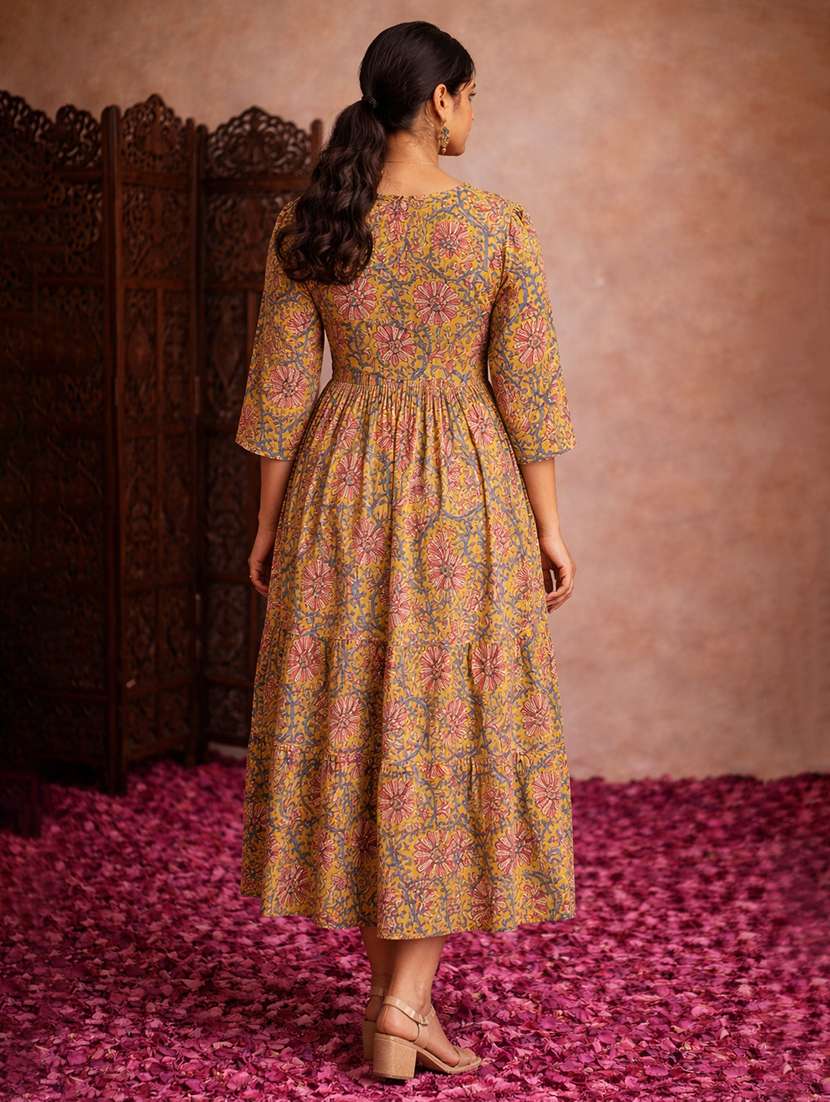 women mustard cotton fit & flare dress - 22463347 -  Standard Image - 4
