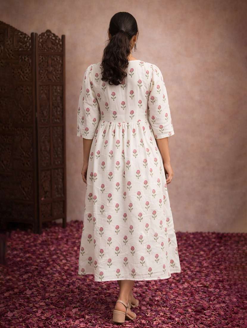 women cream cotton fit & flare dress - 22463348 -  Standard Image - 4