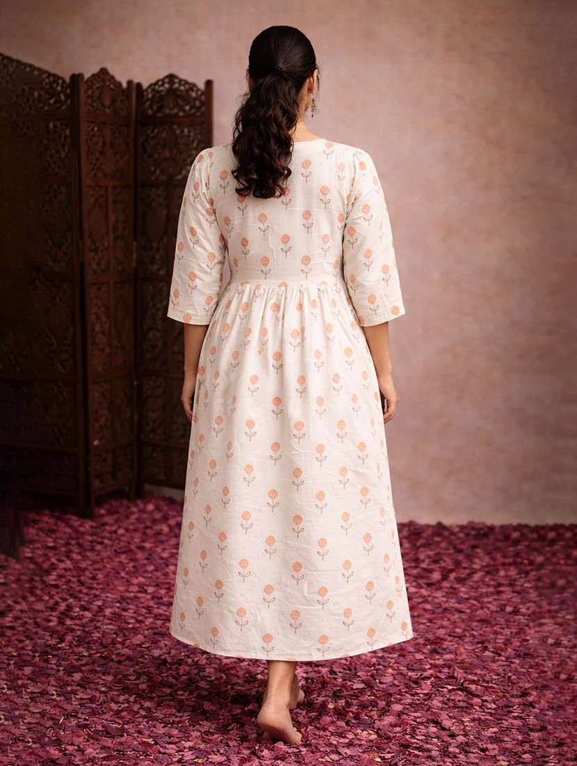 women cream cotton fit & flare dress - 22463349 -  Standard Image - 4