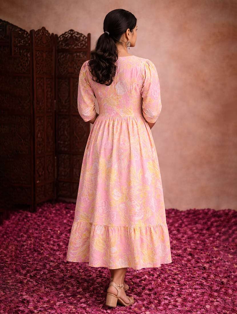 women pink cotton fit & flare dress - 22463351 -  Standard Image - 4