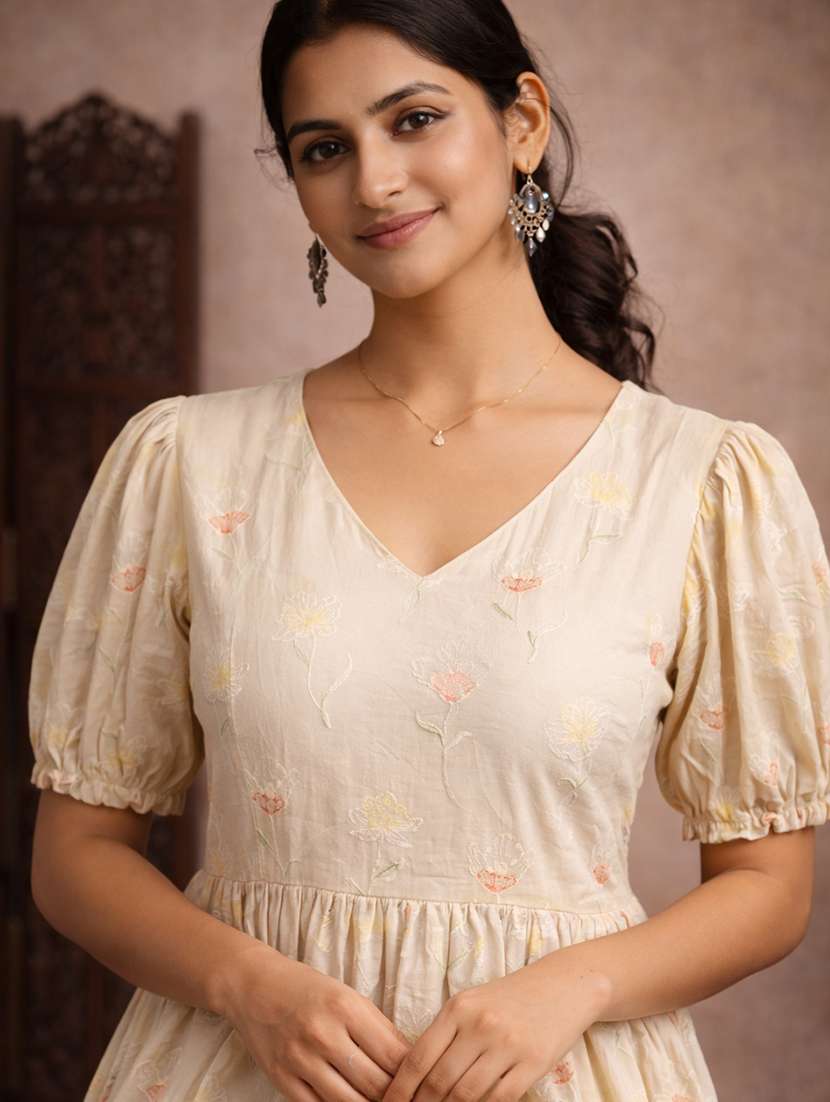 women beige cotton fit & flare dress - 22463352 -  Standard Image - 1