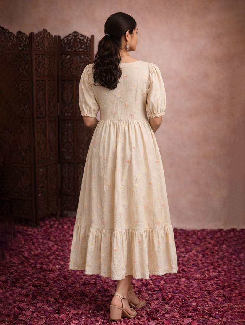 women beige cotton fit & flare dress - 22463352 -  Standard Image - 4